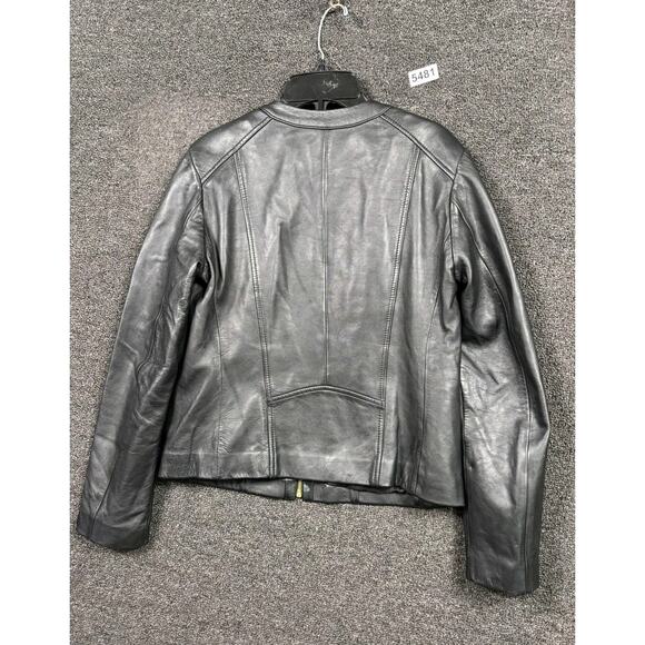 Cole Haan Jacket Womens Small Black Lambskin Leather Moto Gold Zippers 35M2764 - Picture 2 of 8